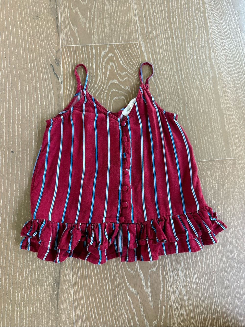Treasure & Bond Girls Striped V-Neck Sleeveless Tank Button Ruffle Red 7/8